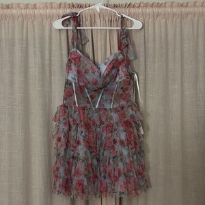 B Darlin Red and Gray Floral Mini Dress